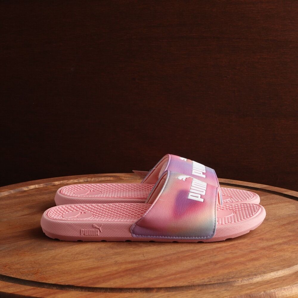 Puma Slides Girls SZ 5C Pink Cool Cat Prismatic Slip On Summer Beach Shoes NWT